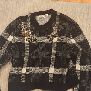 VERONICA BEARD Deana Embellished Plaid Sweater In Black